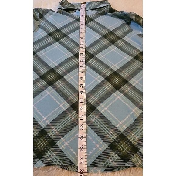 The Talbots Tee Large Turtleneck Plaid Green‎ Blue Long Sleeve EUC Large Cotton - Picture 4 of 8